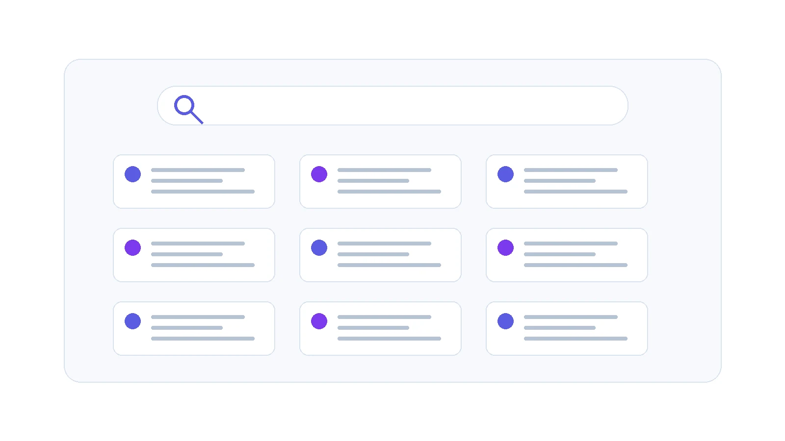 Clean research search interface with multiple source cards
